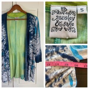 Parsley & Sage Cardigan Womens Small Multi Color Open Front Sweater Artsy Office